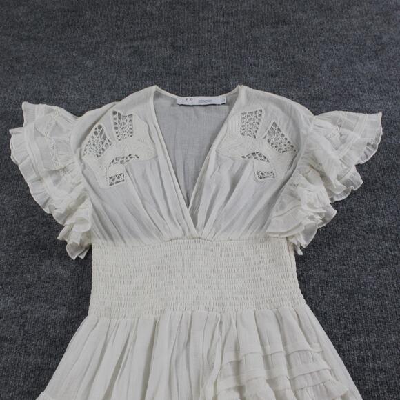 Iro Dress 6 Mapple Smocked Ruffle Mini Lace White Boho Chic Feminine Flowy - Picture 6 of 13